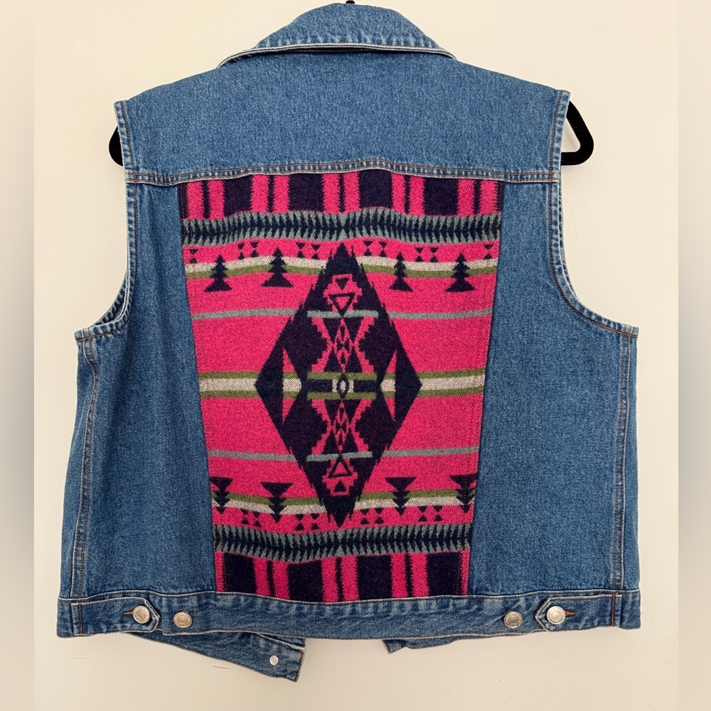 Pendleton Denim Vest with Vibrant Pink Wool Backing